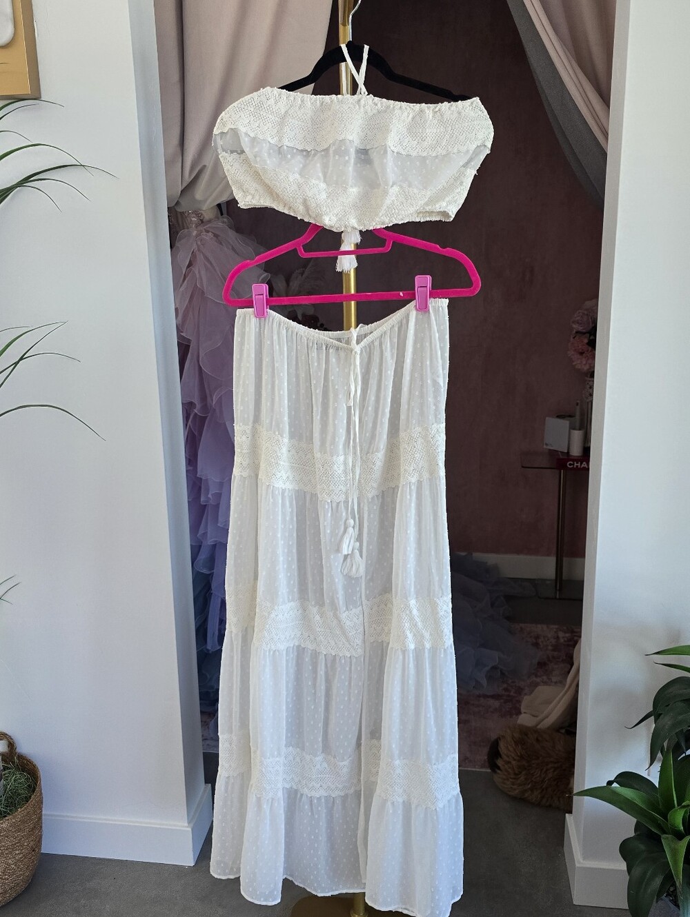 Nasty Gal White Two-Piece Dotted Chiffon Lace Cover Up